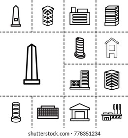 District icons. set of 13 editable outline district icons such as business center building, monument