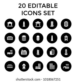 District icons. set of 20 editable filled district icons such as business center building, monument. best quality district elements in trendy style.