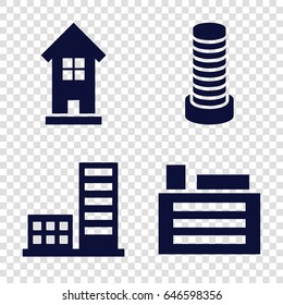 District icons set. set of 4 district filled icons such as business center building