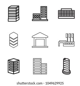 District icons. set of 9 editable outline district icons such as business center building