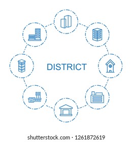 district icons. Trendy 8 district icons. Contain icons such as building. district icon for web and mobile.