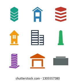 district icons. Trendy 9 district icons. Contain icons such as business center building, building, monument. district icon for web and mobile.