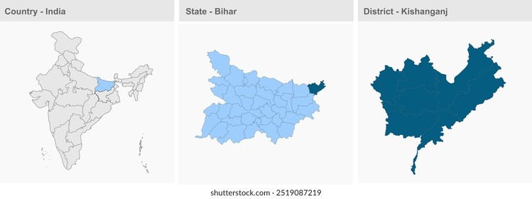 District Kishanganj map (Bihar State, Republic of India), Kishanganj District, Bihar State, Republic of India, Government of Bihar, Indian territory, Eastern India, politics, village, tourism