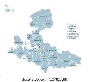 District Map Of Izmir Province, Turkey.
