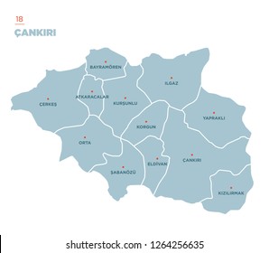 District map of Çankırı Province, Turkey.