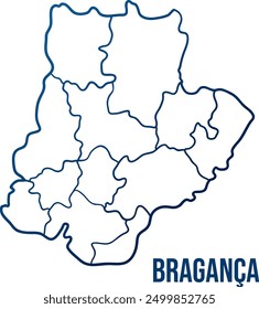 Bragança district with municipalities map. Abstract smooth blue gradient linear vector 