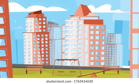 District of new buildings composition with landmarks new buildings skyscrapers residential complex vector illustration