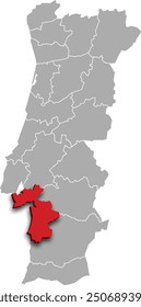 DISTRITO DE SETÚBAL DE PORTUGAL Mapa isométrico 3d CON DIVISIONES ADMINISTRATIVAS