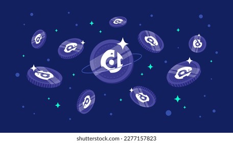 district0x coins falling from the sky. DNT cryptocurrency concept banner background.