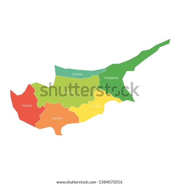 Districts of Cyprus. Map of\
regional country administrative divisions. Colorful vector\
illustration.