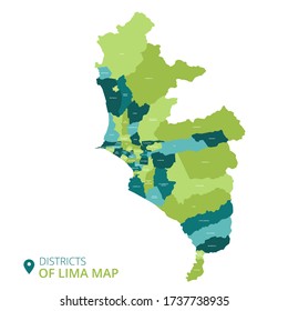 Districts Of Lima Map From Peru 