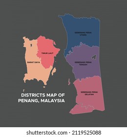 Districts Map Of Penang Or Pulau Pinang, Malaysia