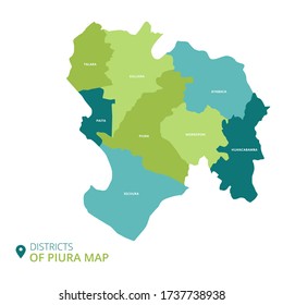 Districts Of Piura Map From Peru 