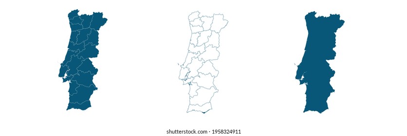 Districts of Portugal. Map of regional country administrative divisions. Colorful vector