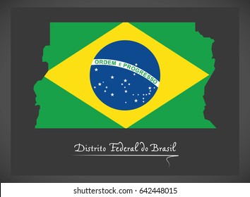 Distrito Federal do Brasil map with Brazilian national flag illustration