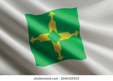 Distrito Federal flag waving in the wind, realistic detailed silk texture. State of Brazil