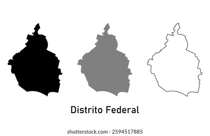 Distrito Federal map Mexico state. map in various style outline, black, and gray