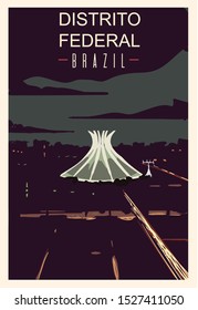 Distrito Federal retro poster. Distrito-Federal travel illustration. States of Brazil greeting card. 