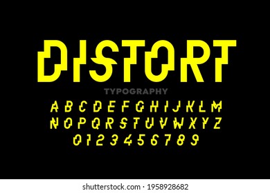 Distrorted style font, typography design, alphabet letters and numbers vector illustration