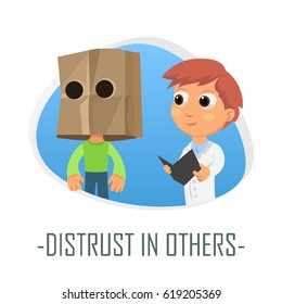Distrust in others medical concept. Vector illustration. Doctor and patient are talking in the hospital. Isolated on white background.