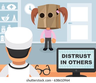 Distrust in others medical concept. Vector illustration. Doctor and patient are talking in the hospital. Isolated on white background.