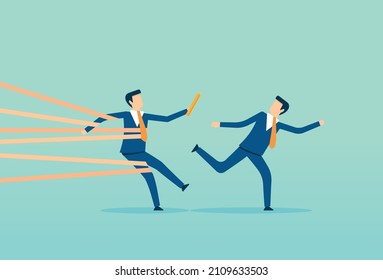 Distrust partner businessman fail baton pass, failure or mistake causing business lost, losing business competition, Vector illustration design concept in flat style