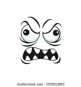 Distrusted sad mood suspicious expression face expression isolated emoticon with rare tooth smile. Vector distrustful emoji with big eyes, mad Angry disbelief emoticon expression, sad mood