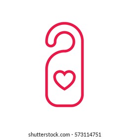disturb thin line red icon on white background, happy valentine day