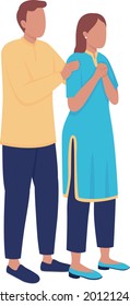 Disturbed Husband And Wife Semi Flat Color Vector Characters. Standing Figures. Full Body People On White. Sideways Hug Isolated Modern Cartoon Style Illustration For Graphic Design And Animation