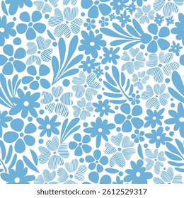 Disty pattern with blue flowers on a white background. Vector illustration.	
