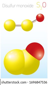 Disulfur monoxide S2O Structural Chemical Formula and Molecule Model. Chemistry Education Vector Illustration