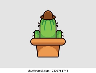 ditective cactus in pot cartoon logo abstrakte monogramm vektorvorlage