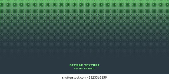 Dither Pattern Bitmap Faded Texture Halftone Gradient Vector Abstract Background. Glitch Screen With Flicker Pixels Effect Panoramic Backdrop. 8 Bit Pixel Art Retro Video Game Bright Green Decoration