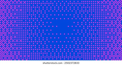 Dither Pattern Bitmap Faded Texture Halftone Gradient Abstract Background. Glitch Screen With Flicker Pixels Effect Panoramic Backdrop. 8 Bit Pixel Art Retro Video Game Screen. 80s vector illustration