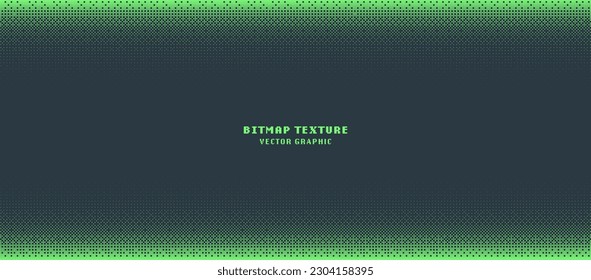 Dither Pattern Bitmap Texture Border Gradient Vector Wide Abstract Background. Glitch Screen With Flicker Pixels Effect Panoramic Illustration. 8 Bit Pixel Art Retro Video Game Bright Green Decoration