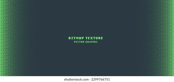 Dither Pattern Bitmap Texture Halftone Gradient Vector Wide Abstract Background. Glitch Screen With Flicker Pixels Effect Panoramic Backdrop. 8 Bit Pixel Art Retro Video Arcade Game Green Abstraction