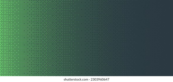 Dither Pattern Bitmap Texture Halftone Gradient Vector Wide Abstract Background. Glitch Screen With Flicker Pixels Effect Panoramic Backdrop. 8 Bit Pixel Art Retro Video Game Bright Green Decoration