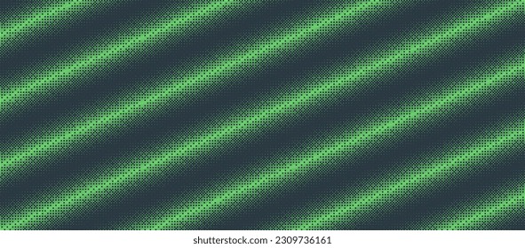 Dither Pattern Bitmap Texture Halftone Gradient Vector Striped Abstract Background. Video Interference Green Glitch Screen With Flicker Pixels Effect Wide Wallpaper. Retro 8 Bit Pixel Art Abstraction