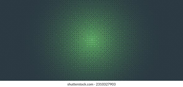 Dither Pattern Bitmap Texture Halftone Radial Gradient Vector Panoramic Abstract Background. Glitch Screen With Flicker Pixels Effect Wide Wallpaper. 8 Bit Pixel Art Retro Video Game Green Abstraction