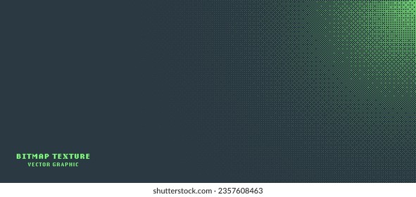 Dither Pattern Bitmap Texture Halftone Radial Gradient Vector Panoramic Abstract Background. 8 Bit Pixel Art Retro Video Game Green Abstraction. Glitch Screen With Flicker Pixels Effect Wide Wallpaper