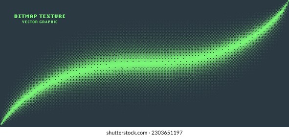 Dither Pattern Bitmap Texture Smooth Curved Border Vector Abstract Background. Glitch Screen With Flicker Pixels Effect Panoramic Abstraction. 8bit Pixel Art Retro Video Arcade Game Green Illustration