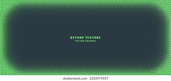 Dither Pattern Bitmap Texture Vector Rounded Frame Halftone Gradient Abstraction. 8 Bit Pixel Art Retro Video Arcade Game Green Screensaver. Glitch Screen With Flicker Pixels Effect Panoramic Backdrop