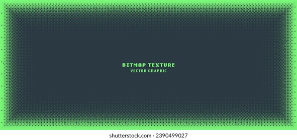 Dither Pattern Bitmap Texture Vector Frame Halftone Gradient Abstraction. 8 Bit Pixel Art Retro Styled Video Arcade Game Green Screensaver. Glitch Screen With Flicker Pixels Effect Panoramic Backdrop