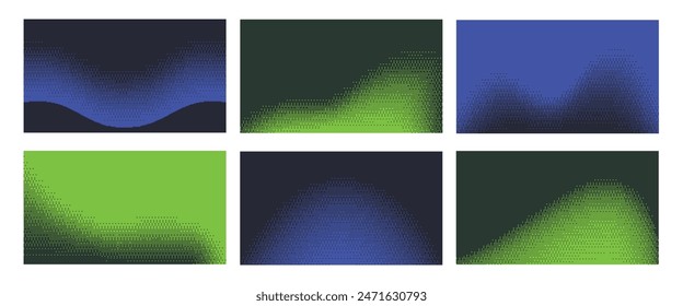 Dithering pattern wave background. Bitmap dynamic backdrop, pixelated duotone and wavy digital wallpaper vector set of digital pattern halftone illustration