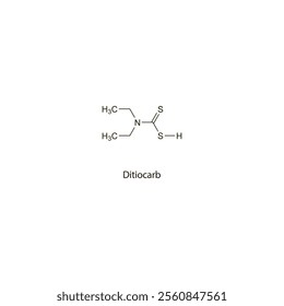 Ditiocarb flat skeletal molecular structure chelator drug used in nickel poisoning treatment. Vector illustration scientific diagram.