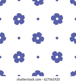 Ditsy background. Floral seamless pattern with cute flowers and polka dot. Vector illustration. Repeating ornament for print on fabric, textile, paper, gift wrap,wallpaper. Rustic simple style.