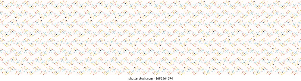 
Ditsy bright confetti shapes seamless vector border pattern. Stylized paper cut out banner backgrounsd. Kawaii modern retro fun ribbon trim. candi childish bright sprinkles masking washi tape.