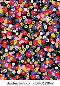 Ditsy Colorful Print pattern, pink yellow, red and purple little flowers