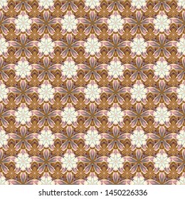 Ditsy cute floral seamless pattern in beige, gray and brown colors. Small stylized flowers. Vector illustration.