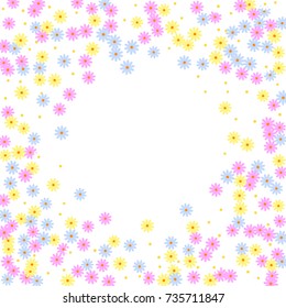 Ditsy Cute Frame with Daisy Flowers. Simple Background for Poster, Postcard, Invitation Card. Childish Design for Greeting Card